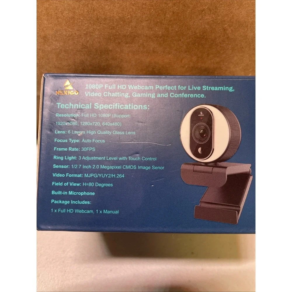 NexiGo N680E 1080P HD Webcam with Ring Light, Privacy Cover and Dual Microphone